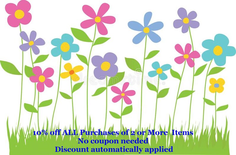 a colorful array of flowers with green stems and leaves, set against a white background.