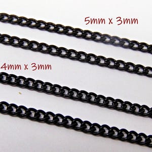 Black Stainless Steel Curb Chain Two styles 4mm  + 5mm Pick Length ~  Lightweight and Strong ~ Smooth Shiny Links ~ Small Links 3 to 25 feet