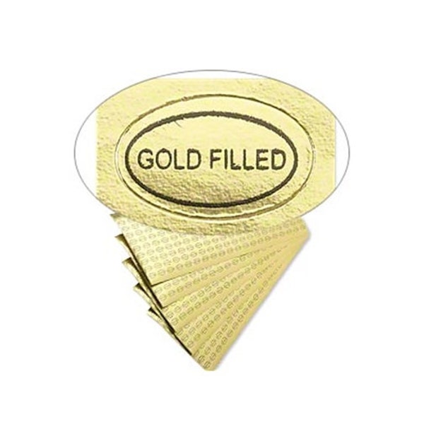Peel Off Adhesive Labels Tags ~ Marked "GOLD FILLED"   100 - 1000 Small size Oval 1/2" x 5/16"  for Jewelry + Metal Identification Gold Foil