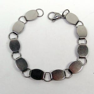 BRACELET BLANKS Forms ~ Oval Disc and Loop  ~ 10 Flat Pads 14mm ~ Stainless Steel 7-1/4" ~  You Glue Beads Buttons or Cabochons