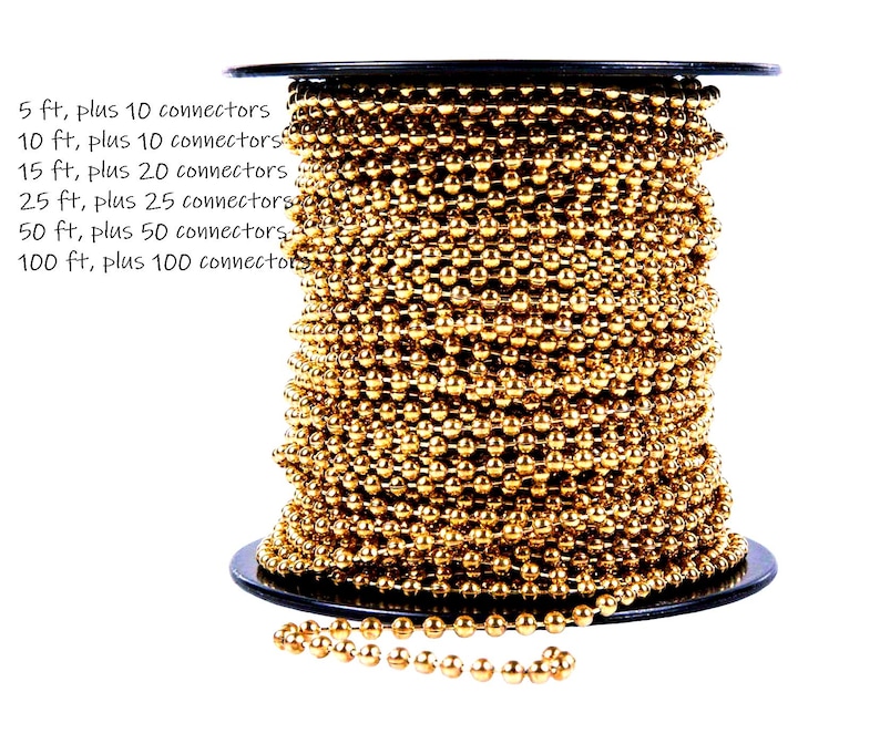 REAL Brass Ball Chain, 3.2mm Round Bead, Bulk Lengths with Connectors image 2