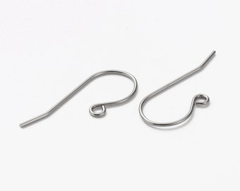 Surgical Stainless Steel Ear Wires ~  24 pcs (12 pair) Simple Design with 3mm end loop ~ 27mm Length ~ Lightweight and sturdy