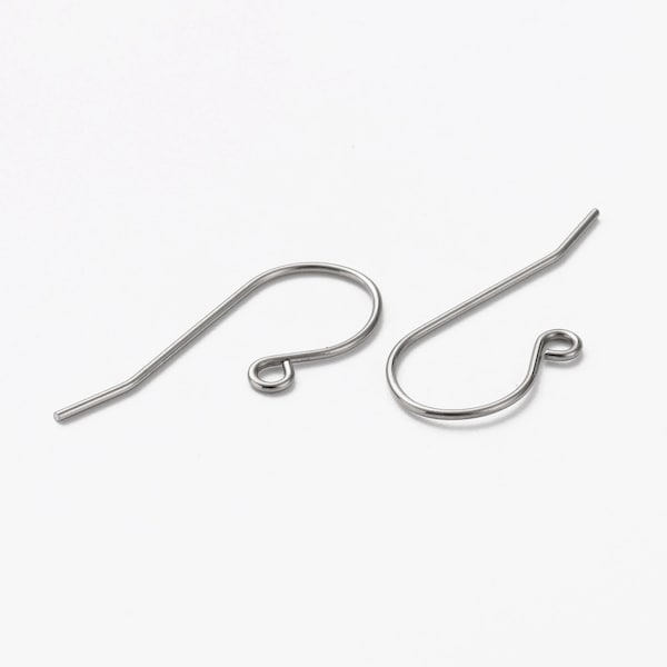 Surgical Stainless Steel Ear Wires ~  24 pcs (12 pair) Simple Design with 3mm end loop ~ 27mm Length ~ Lightweight and sturdy