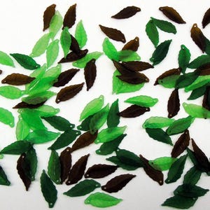 120 Translucent Frosted Leaves ~ Acrylic  Elm Leaf Green Colors ~ 26mm x 10mm (1" x 3/8") Charms Drops~ Focal Pendant Mix ~Lightweight Beads