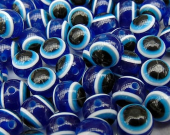 Evil Eye Beads Cobalt Blue, White + Black EVIL EYE Beads ~ Smooth Round Resin ~ 8mm 10mm 12mm 14mm