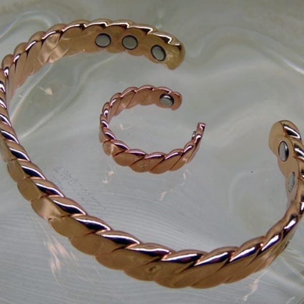 Pure COPPER Magnetic Bracelet + / or  Ring Set ~Swirl Design for Men + Women ~ 6 Neodymium Magnets  ~ Buy Items Separately  or as set