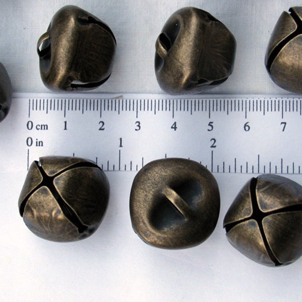 250 each JINGLE BELLS Antique Brass Finish w/ clappers + top loop ~ Antique Bronze crafts ~ wreaths ~gifts ~ diy ~ rustic look  (1" 25mm )