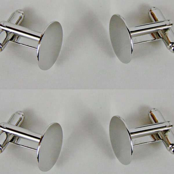 24 CUFF LINK Blanks Findings 15mm Flat Round Pad Silver Tone Brass  No Nickel  ~ You embellish with Cabs Beads Found Art etc
