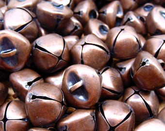 25 Antique Copper Finish JINGLE BELLS 20mm x 25mm (3/4" x 1")  Metal Primitive SteamPunk ~ Metal with Top Loop