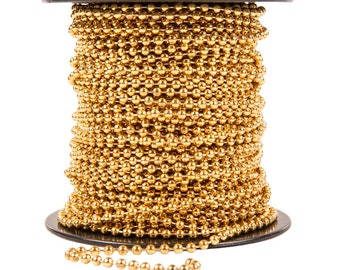 100% Solid Brass BALL CHAIN 3.2mm Round Bead / #6 size ~ Bulk Lengths 5, 10, 15, 25, 50, 100 feet includes Connectors
