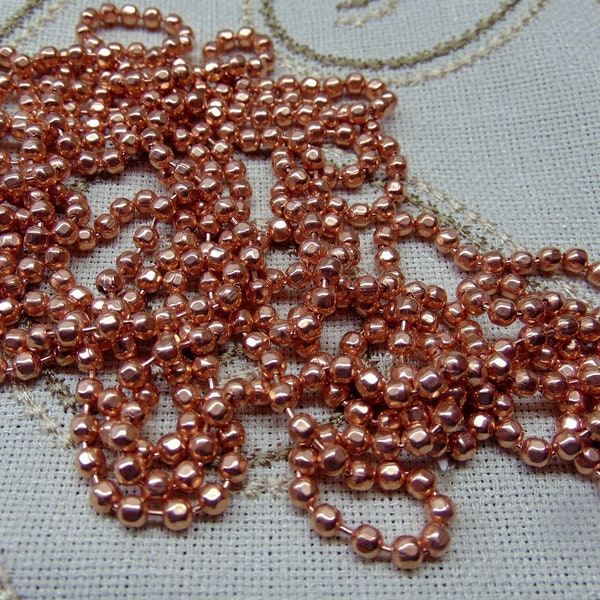 COPPER Ball CHAIN 3.2mm Faceted Bead / #6 size ~ Bulk Lengths 25, 50, 100 feet includes Connectors ~ 99.97% Copper ~ Made in USA