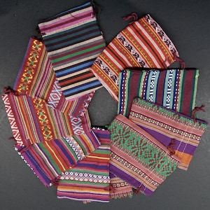 Cotton Drawstring Gift Bags 4" x 5-1/2" ~ Mix of Colorful Patterns ~ Jewelry Pouch ~ Party Favors ~ Ethnic Hippie Mix  ~ color mix