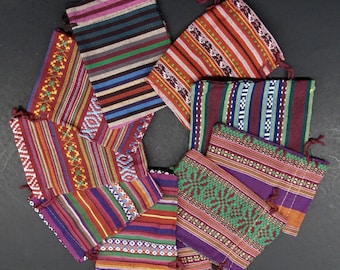 Cotton Drawstring Gift Bags 4" x 5-1/2" ~ Mix of Colorful Patterns ~ Jewelry Pouch ~ Party Favors ~ Ethnic Hippie Mix  ~ color mix
