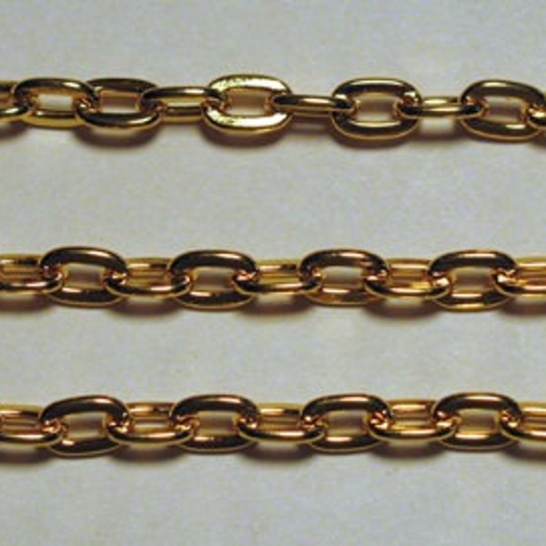 Bulk Lengths GOLD PLATED Cable Chain  5mm x 8mm Flat CABLE Chain  Smooth and Sturdy ~  Versatile for crafts or Jewelry