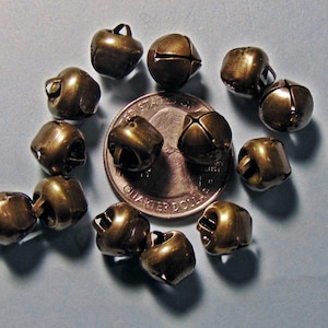 Small Antique Brass Craft Bells ~ 9mm -10mm ( 3/8") w/ top loop ~ Charms Drops ~ Embellish gifts ~ Bundle  ~ Antique Bronze  ~ Light Sound