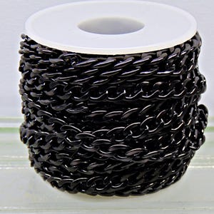 Black 7mm x 10mm Stainless Steel Cuban Curb Chain: Smooth Links Strong chain Bulk Lengths