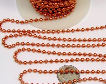 Solid Copper Ball Chain 3.2mm Round Beads, Bulk Lengths, Connectors Made in USA
