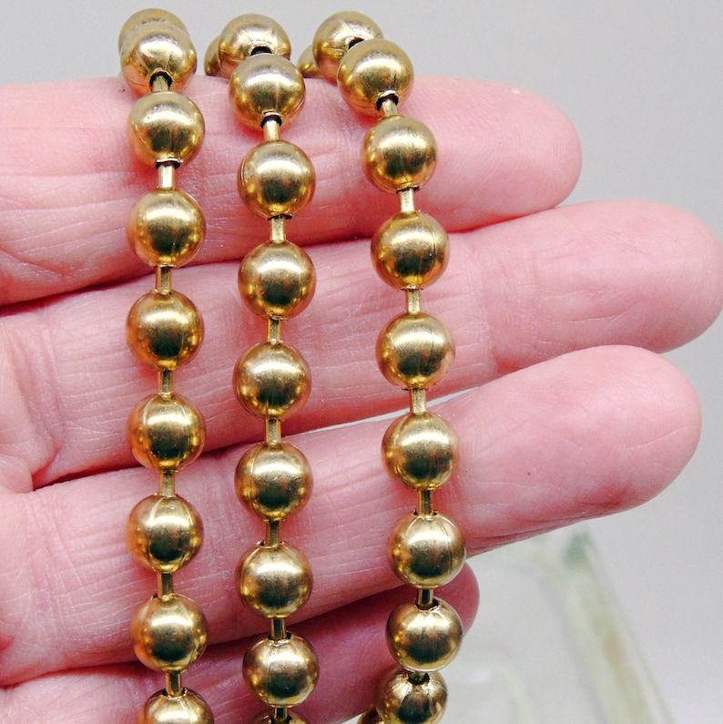 Large 8mm 100% Brass BALL CHAIN Round Bead 8mm / #15 size ~ Bulk Lengths 3 feet to 50 feet Bright or Patina Finish ~ Connectors available Bild 5
