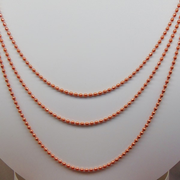 COPPER BALL CHAIN Necklaces  2.4mm Faceted Bead / #3 size Various Lengths and Quantities ~ Pick your Length ~ Made in U.S.A. 99.97% Pure