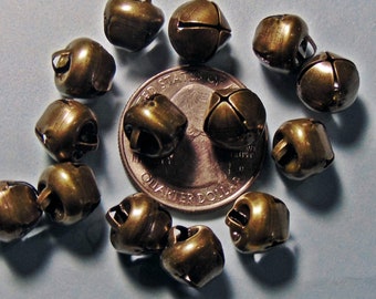 Small Antique Brass Jingle Bells ~ 9mm -10mm ( 3/8") w/ top loop ~ Charms Drops ~ Embellish gifts ~ Bundle  ~ Antique Bronze  ~ Light Sound