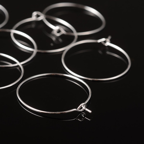 50 Silver Hoops ~  Earring Wires  ~ Wine Charm Holder Rings ~ Jewelry Open Hooks ~  25mm ~ 1 inch ~ No Nickel No Lead 50 pieces ~  25 Pairs