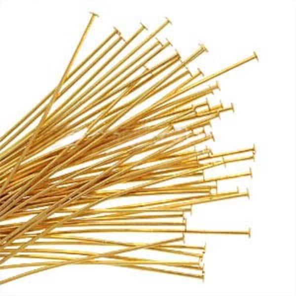 HEADPINS 2 inch 21 gauge GOLD Plated Brass ~ No Lead No Nickel Head Pins Various Quantities 50 - 500