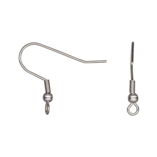 Stainless STEEL EAR WIRES Facing Forward Loop French Hooks w/ Bead + Coil ~ Perpendicular ~ Grade 304 ~ Sturdy earring ~ 21mm Post