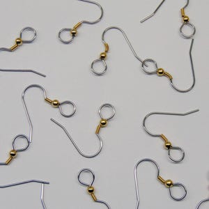Stainless Steel Ear Wires ~ Large 7mm end loop ~ Versatile  French Hooks with Gold Ball + Coil ~ 7mm end Loop