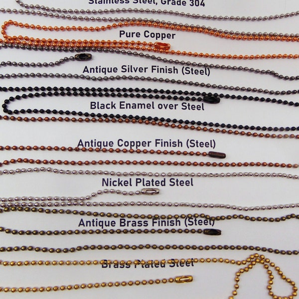 Ball Chain Necklaces  ~ 2.4mm ~ 24" Long~  Sets of 5 or 10 ~ Pick color / metal ~ Copper~Antique Brass~Black~Stainless ~ Wear alone/together