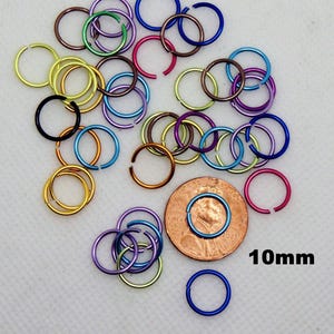 Economy Anodized Aluminum Jump Rings: Mixed Colors, 6mm 8mm 10mm, Nickel Free, Tarnish Resistant 10mm / 18ga / 150 rings