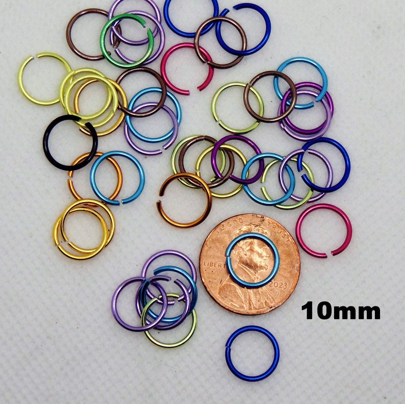 Economy Anodized Aluminum Jump Rings: Mixed Colors, 6mm 8mm 10mm, Nickel Free, Tarnish Resistant 10mm / 18ga / 150 rings