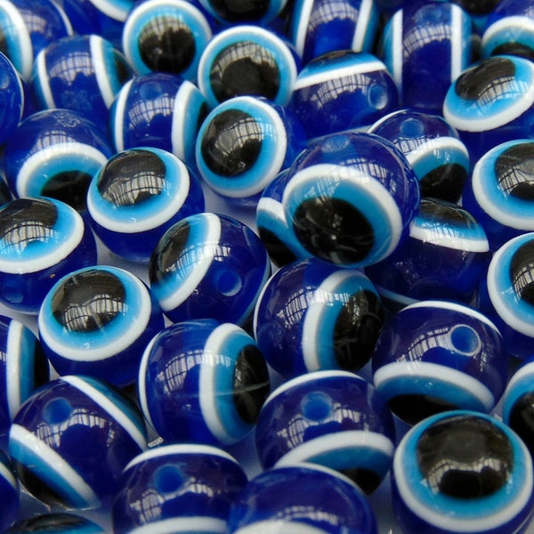 Lucky Cobalt BLUE White + Black EVIL EYE Beads ~ Smooth Round Resin ~ 8mm 10mm 12mm 14mm