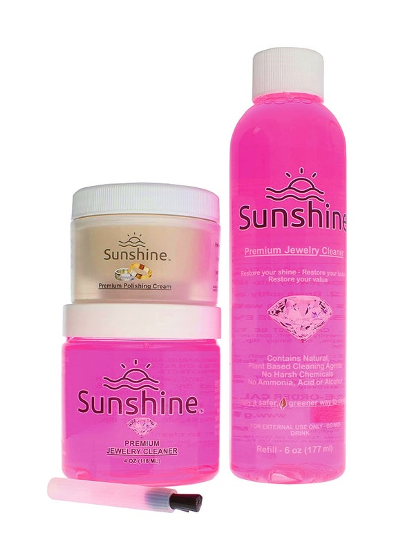 Sunshine Premium Jewelry Cleaner & El kit de eliminación de manchas incluye  crema, solución, cepillo Basado en plantas Seguro para muchos metales  piedras -  México