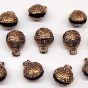 Solid Brass Bells 6 pieces  20mm  width ~ Heavy duty ~ 1" High ~ Great Sound ! Tibetan Style ~ Clamshell shape Embossed Tiger Face