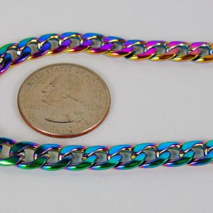Stainless Steel Cuban Curb Chain ~ Rainbow Finish 7mm x 10mm ~ Smooth Sturdy Link ~ Bulk Lengths ~ Chain only