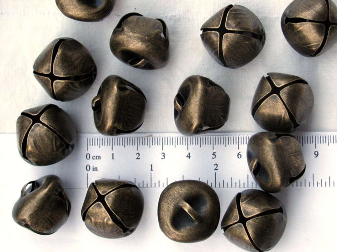 thumbnail image 2 of 100 Antique Brass Jingle Bells – 25mm (1 Inch) – For Crafts, Primitive, Steampunk 2 of 6