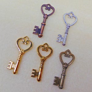 Heart Key Pendants ~ Charms ~ Antique Finish ~ Silver Gold Copper Brass ~ 1.75" Long 1-3/4"  ~ Nickel-Free ~ Bulk  Buy 6 or 100
