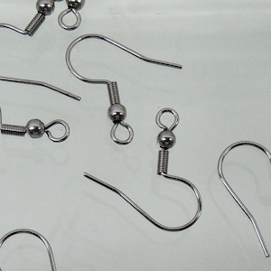72 pairs - 144  Surgical Stainless STEEL EAR WIRES French Hooks w/ Bead + Coil ~ 18mm post ~  Sturdy earring ~ Average size ear wire
