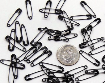 Small BLACK Safety Pins, Iron ~ 3/4" 20mm Long ~ Sewing, Crafts, Seed Beads, Jewelry ~ 50, 100, 250, 500 or 1000 ~  Nickel and Lead Free