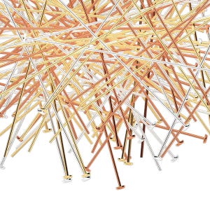 Head Pin Assortment ~ 2" long / 24 Gauge / 3 Colors / No Nickel ~ Copper, Silver Plated, Gold Plated (48 of each color)