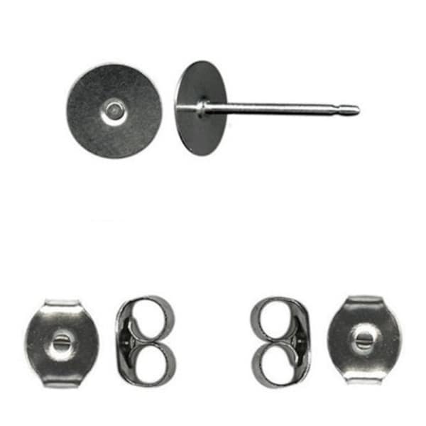 Titanium Earring Posts w/ 6mm Pads (430 nickel-free stainless ) Hypo Allergenic includes Ear Nuts ~  12 ~ 24 ~ 50 ~ 10 ~ 200 Quality