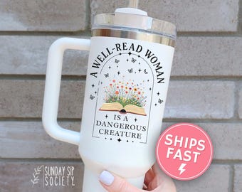 Book Lover 40oz Tumbler Well Read Woman Bookish Tumbler Book Lover Gift 40 oz Tumbler With Handle Quencher The Reader Booktrovert Travel Cup