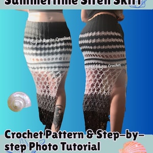 Summertime Siren Fishnet Side Slit Skirt Crochet Pattern + Photo Tutorial: Plus Size Friendly, PDF Download, Maxi, Festival Wear, Mermaid