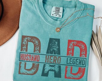 Dad Husband Hero Legend Shirt, Funny Father's Day Gift Tee, Retro Dad Graphic T-Shirt, Comfort Colors Family Tee, Vintage Father Apparel