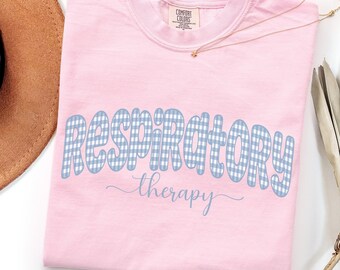 Respiratory Therapy Shirt, Respiratory Therapist Gift, Blue Gingham Coquette Tee, RT Student Shirt, Cute Medical Tee Healthcare Aesthetic