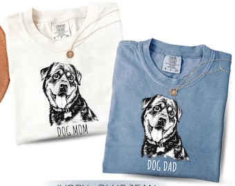 Dog Mom Dog Dad Shirt, Custom Dog Lover Tee, Matching Pet Parent T-Shirt, Cute Puppy Graphic Gift for Couples and Dog Owners Vintage Art