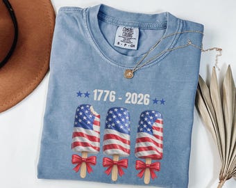 Patriotic Popsicle Shirt 1776 2026 Tee, America 250th Anniversary Shirt, Fourth of July Coquette Bow USA Graphic Tee, Vintage America Tee
