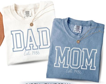 Custom Dad Mom Est 1986 Shirt, Matching Parent tshirt, Minimalist Varsity Family Tee, Gift for Mom and Dad, collegiate dad shirt
