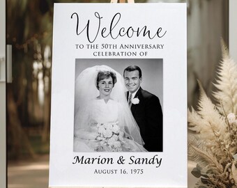 PRINTED or DIGITAL 50th Anniversary Welcome Sign, 50th Wedding Anniversary Sign with Photo, Renewal Sign, PW1125-1