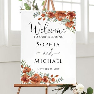 PRINTED Terracotta Wedding Welcome Sign, Burnt Orange Wedding Sign, Fall Wedding Welcome Sign, Terracotta and Sage Green Decor, PW1660-1